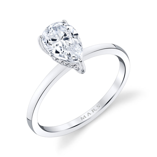 Mars Pear Engagement Ring with Hidden Halo 14K White Gold