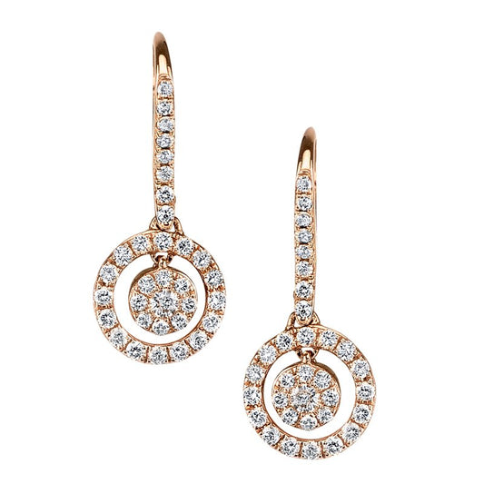 Rose Gold Dangling Cluster Round with Halo Diamond Earring