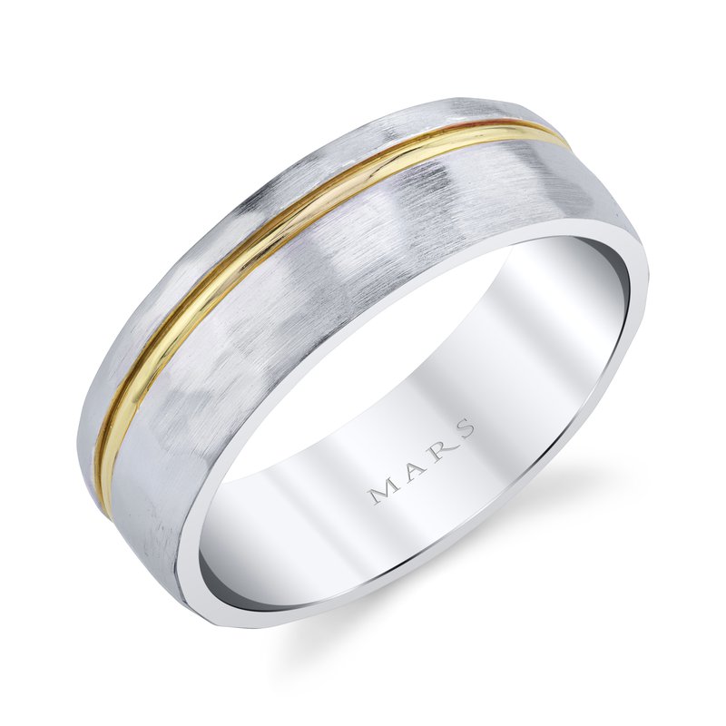 Men's 14k Two Tone Soft Hammered with Gold Inlay Wedding Band