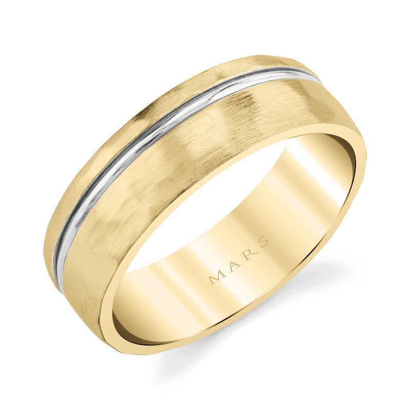 Men's 14k Two Tone Soft Hammered with Gold Inlay Wedding Band