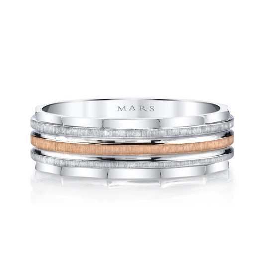 Men's Two Tone Brushed Center with Grooved Edge Wedding Band