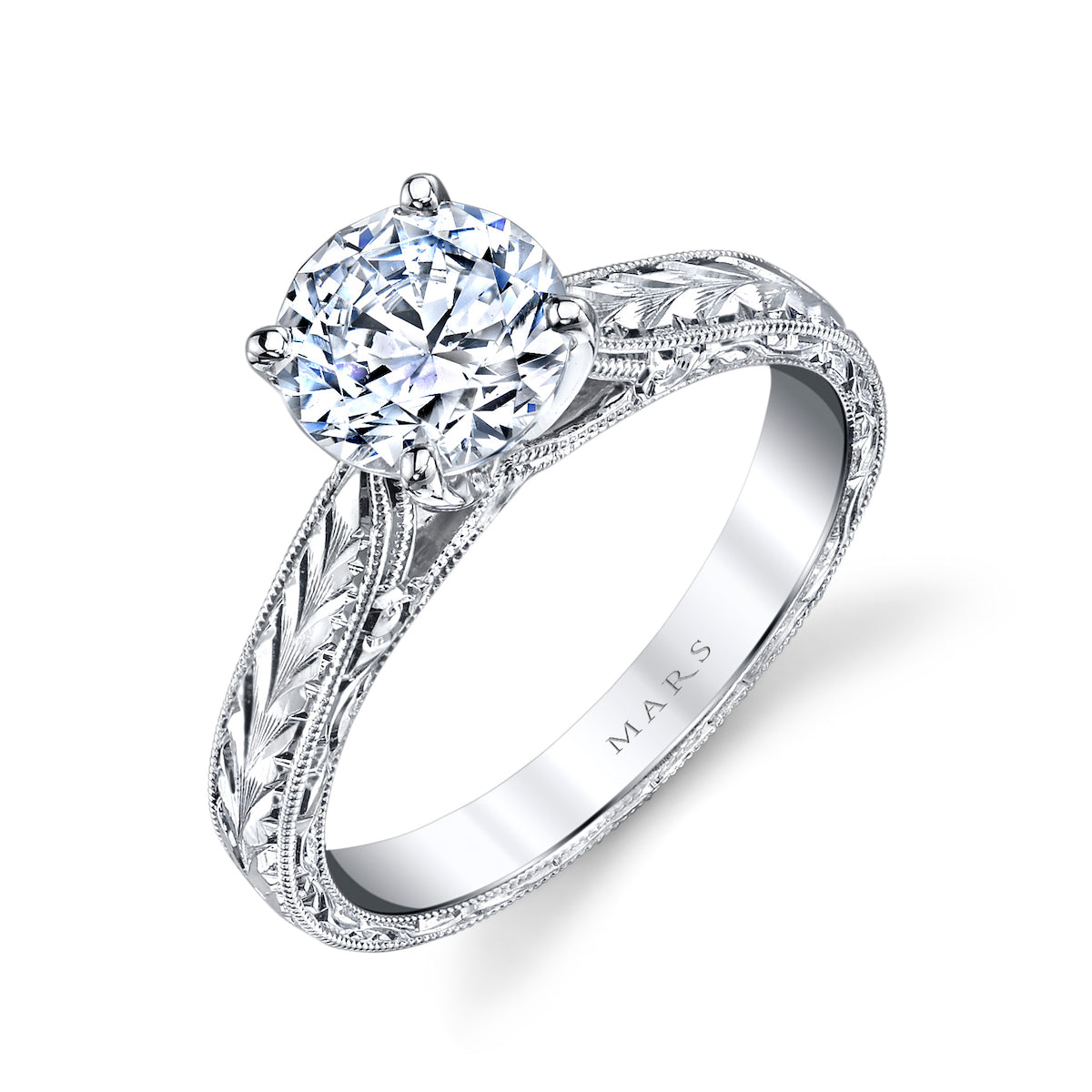 Mars Round Engagement Ring 14K White Gold