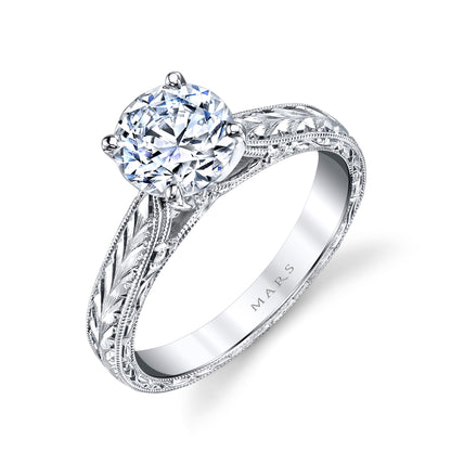 Mars Round Engagement Ring 14K White Gold