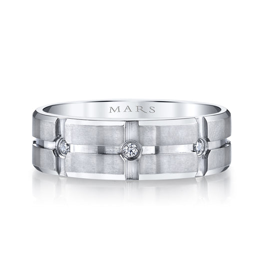 Men's Cross Grooved with Brushed Finish Diamond Wedding Band