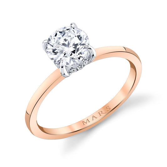 Mars Round Engagement Ring with Hidden Halo 14K Rose Gold