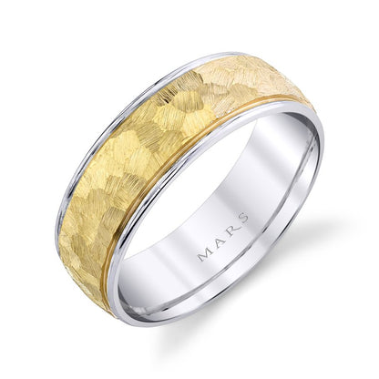 Men's 7mm Two Tone Hammered Finish Wedding Band