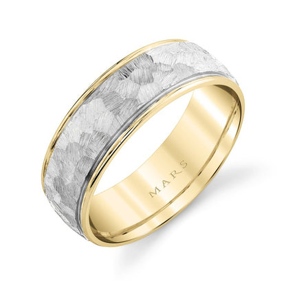 Men's 7mm Two Tone Hammered Finish Wedding Band