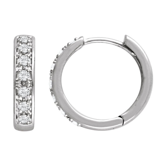 14K White 1/3 CTW Natural Diamond Hinged 15.8 mm Hoop Earring