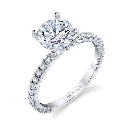 Mars Round Engagement Ring 14K White Gold