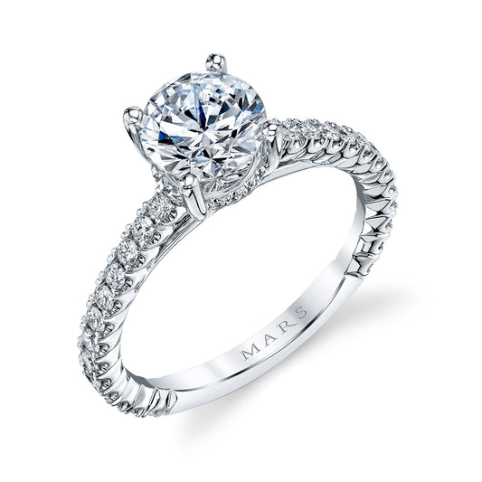 Mars Round Engagement Ring with Hidden Halo 14K White Gold