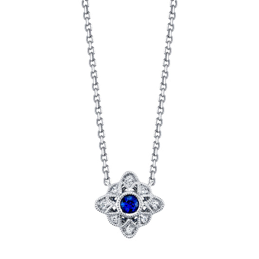 Sapphire Diamond with Milgrain Edge Pendant