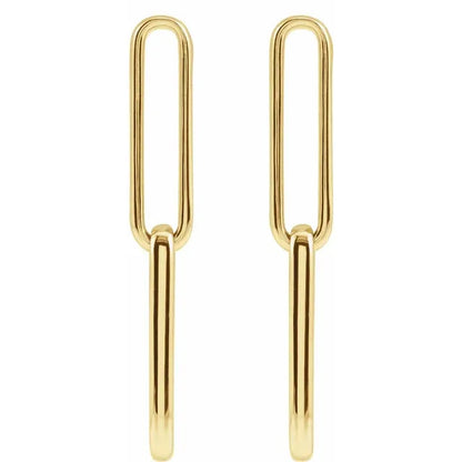 14k Yellow Gold Elongated Flat Link Earrings