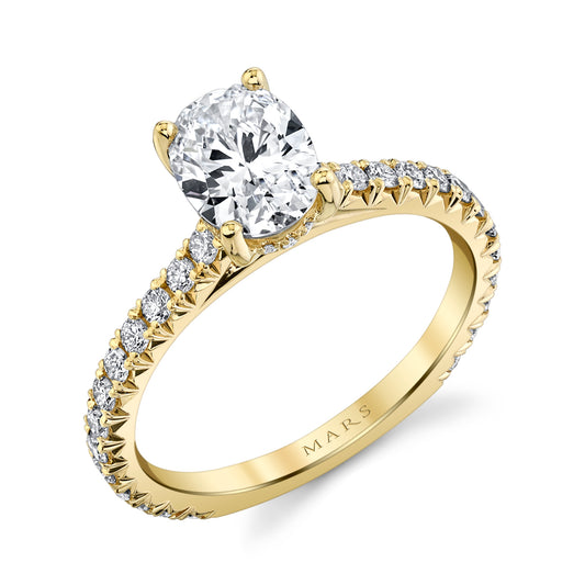 Mars Oval Engagement Ring with Hidden Halo 14K Yellow Gold