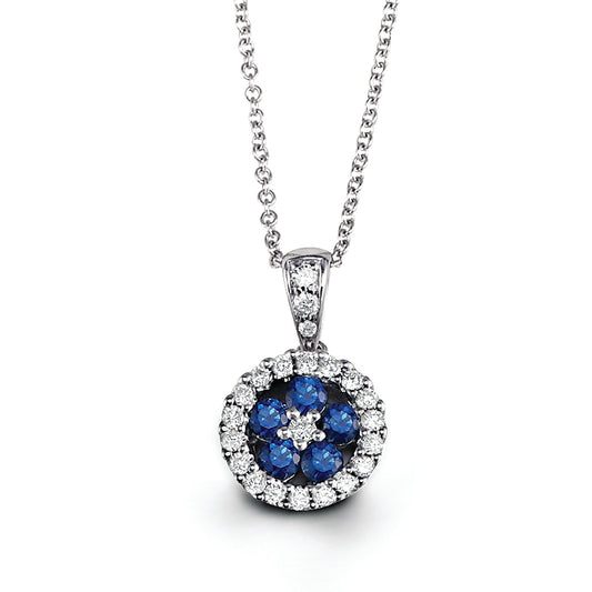Flower Sapphire with Diamond Halo Pendant
