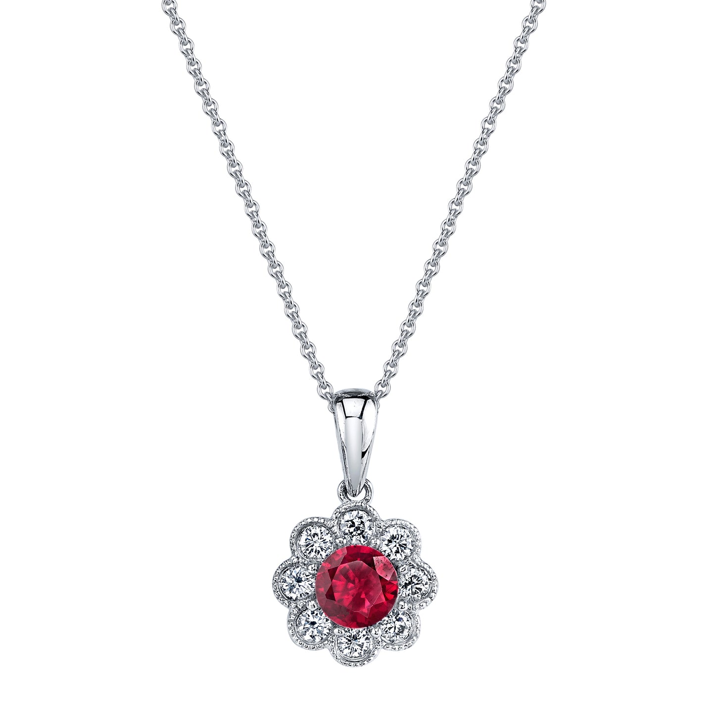 Diamond Ruby Flower Pendant