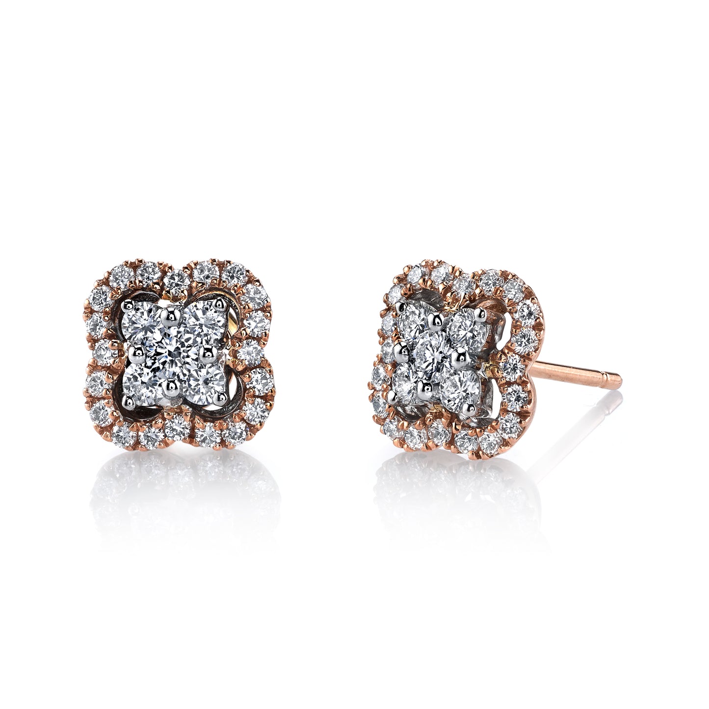 Two Tone Floral Style Diamond Stud