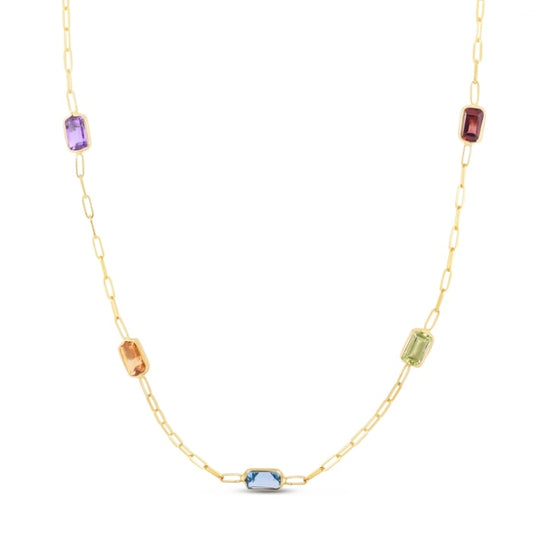 14K Multi-Gemstone Paperclip Chain Necklace