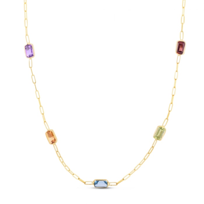 14K Multi-Gemstone Paperclip Chain Necklace