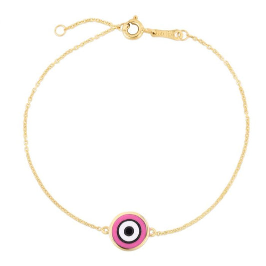 14K Pink Evil Eye Bracelet