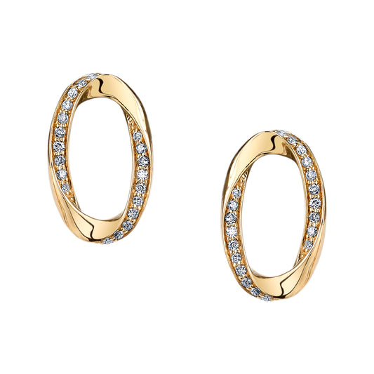 Yellow Gold Twisted Oval Diamond Earring