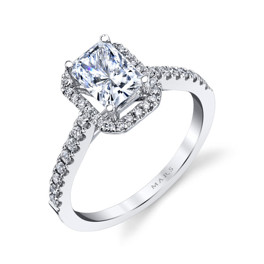 Mars Emerald/Radiant Halo Setting Engagement Ring 14K White Gold