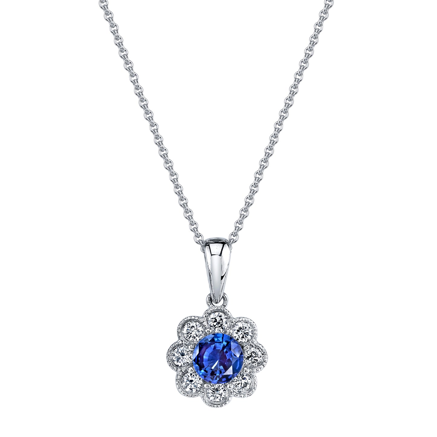 Diamond Sapphire Flower Pendant