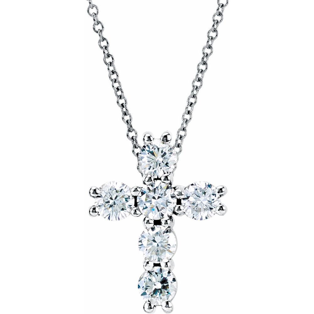 14K White 1 1/6 CTW Natural Diamond Cross 18" Necklace