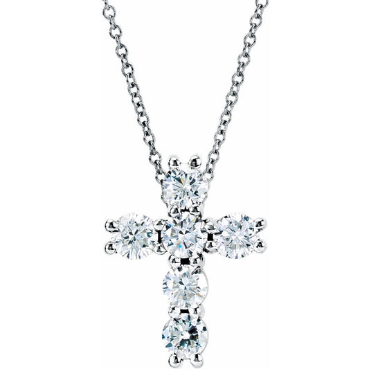 14K White 1 1/6 CTW Natural Diamond Cross 18" Necklace