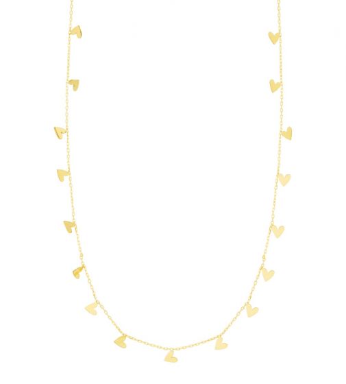 14K Yellow Gold Dangling Hearts Necklace