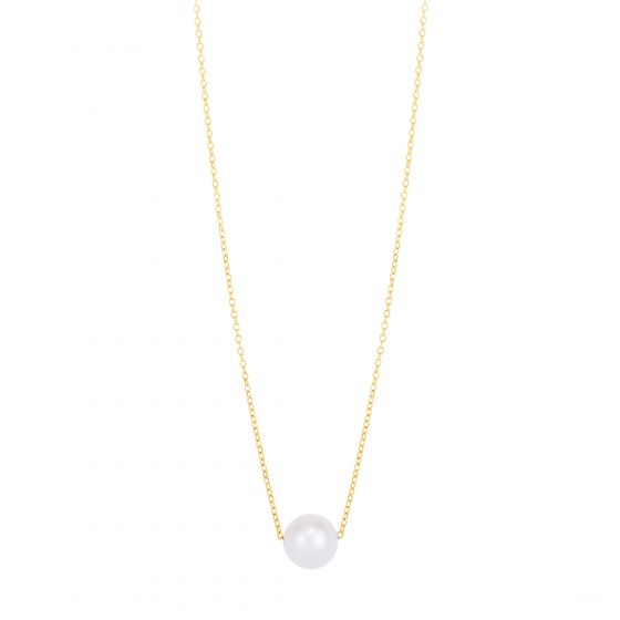 14K Yellow Gold Pearl Necklace Solitaire
