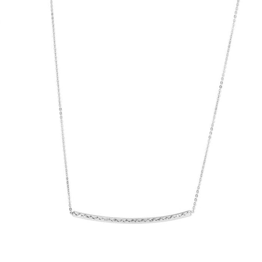 14K White Gold Diamond Cut Bar Necklace